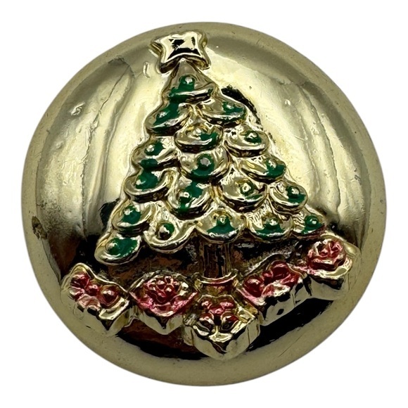 Jewelry - Vintage Enamel Christmas Tree Brooch with Gold-Tone Finish, 1.5”